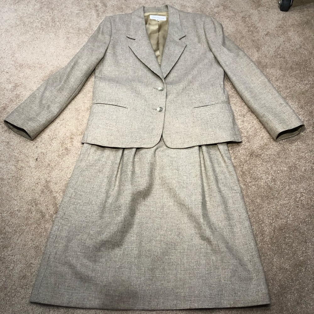 Wool Tan Skirt Suit, Vintage Jones New York, Size 10
